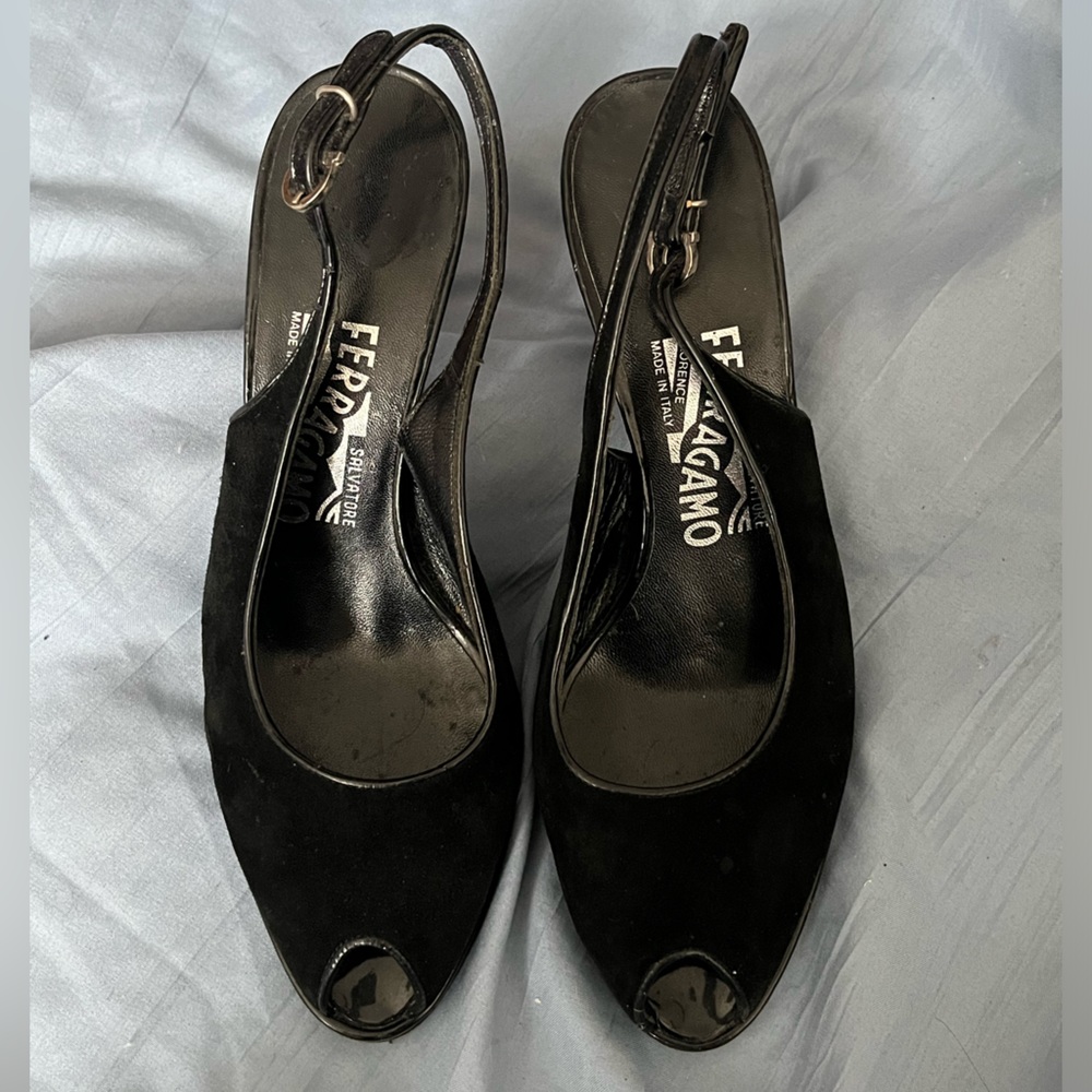 Salvatore Ferragamo Black Velvet Slingback Heels size 5.5